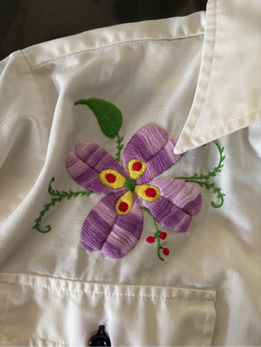Levi’s 1970s vintage cream Western Shirt Colorful Embroidered Flower & Parrot - Picture 10 of 14